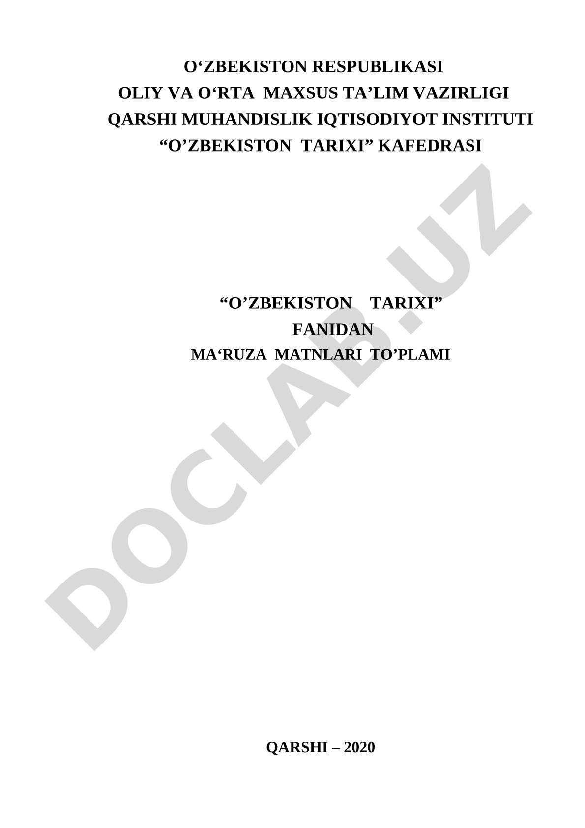 O'zbekiston tarixi fanidan ma'ruza matnlari to'plami