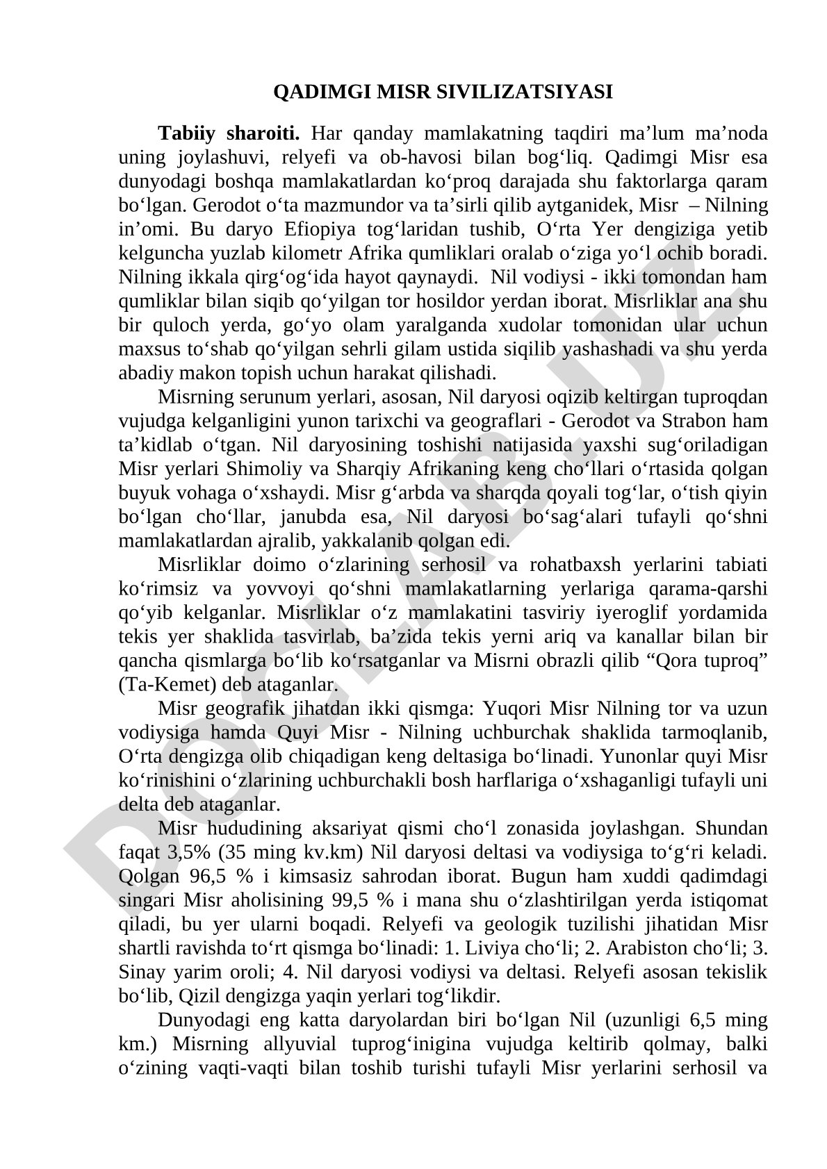 Qadimgi Misr sivilizatsiyasi tabiiy sharoiti