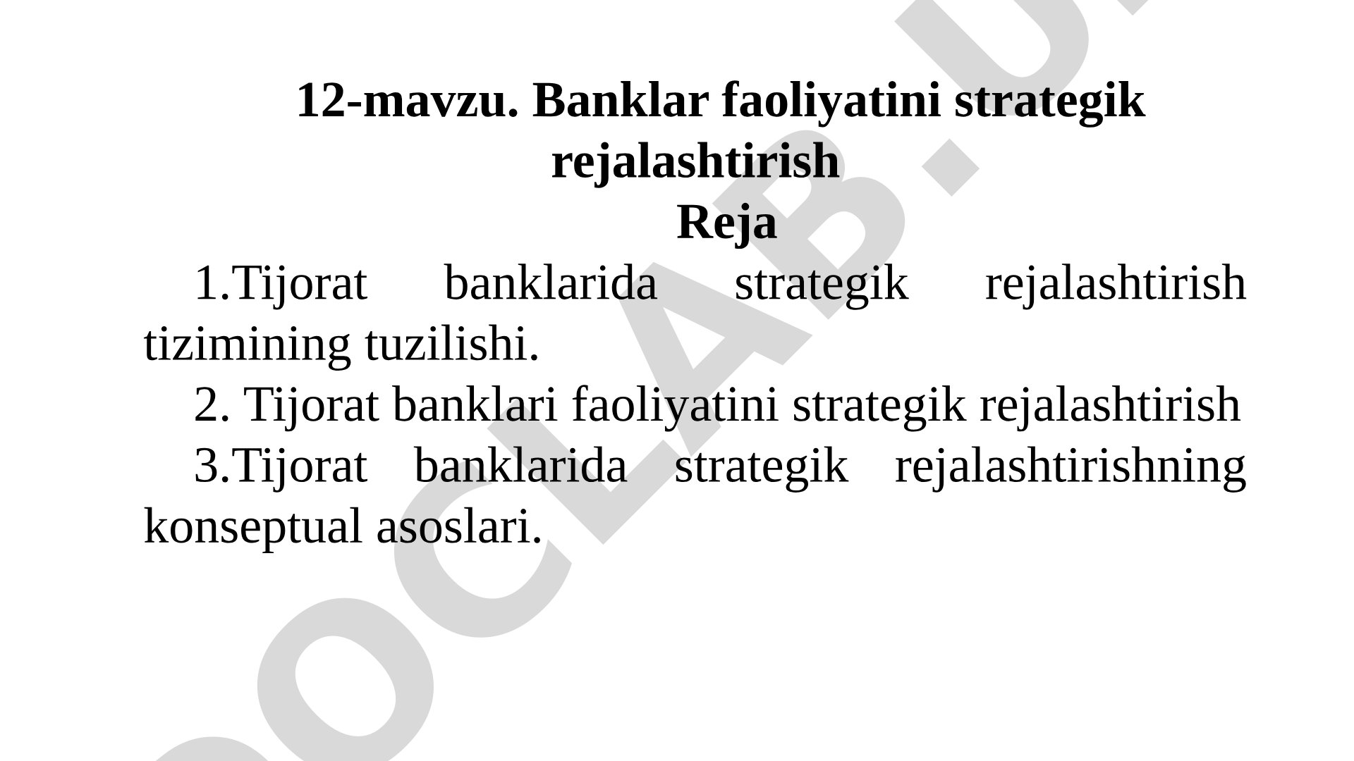 Banklar faoliyatini strategik rejalashtirish