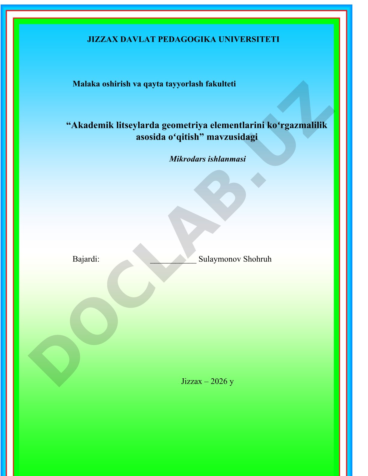 Akademik litseylarda geometriya elementlarini ko'rgazmalilik asosida o'qitish