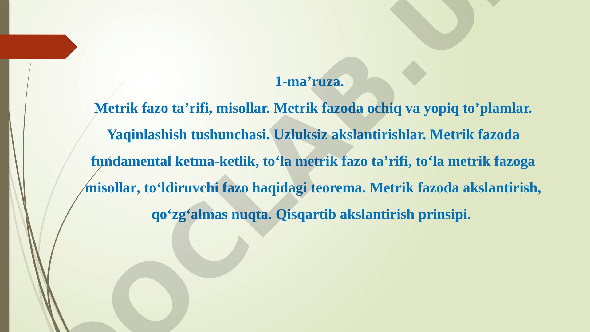 Metrik fazo tushunchasi va xossalari