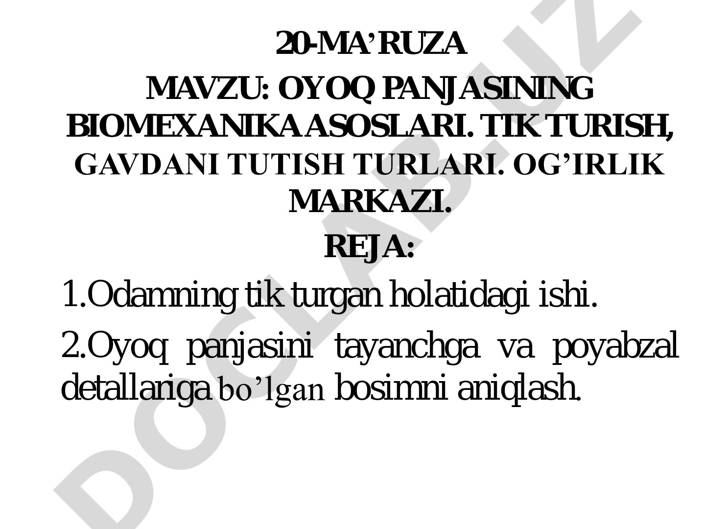 Oyoq panjasining biomexanika asoslari
