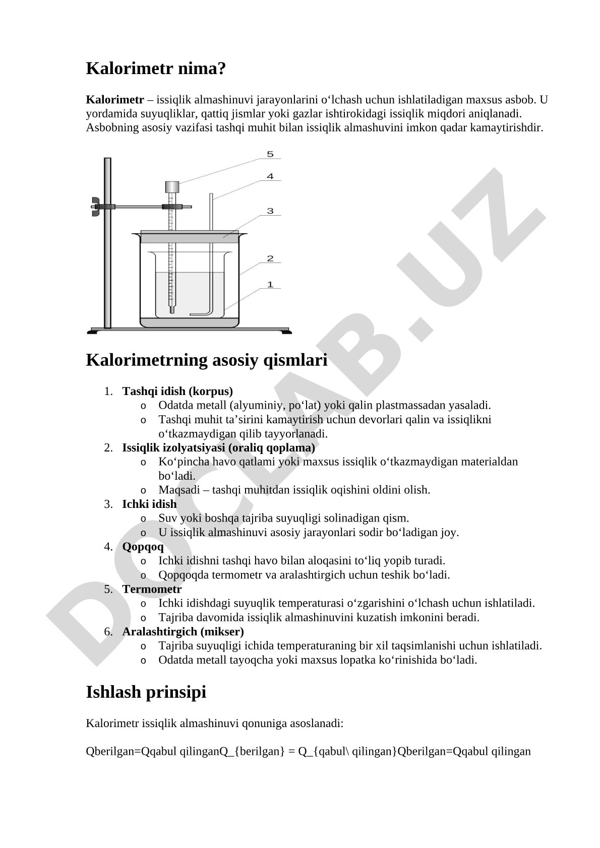 Kalorimetr va uning tuzilishi