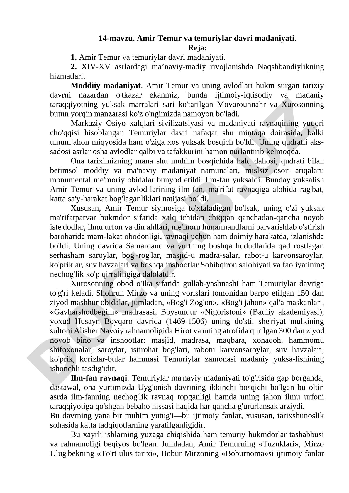 Amir Temur va temuriylar davri madaniyati