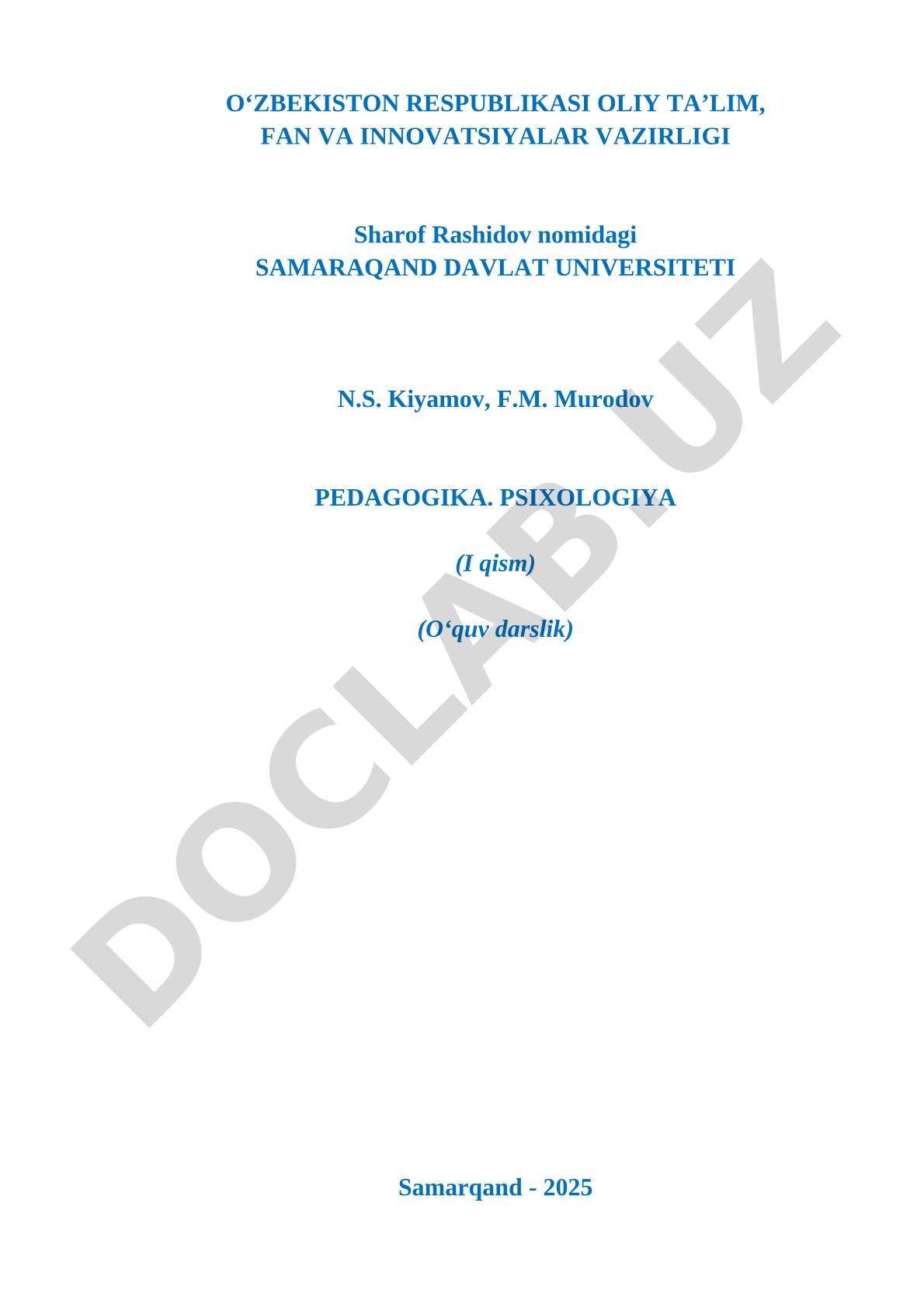 Pedagogika. Psixologiya (I qism)