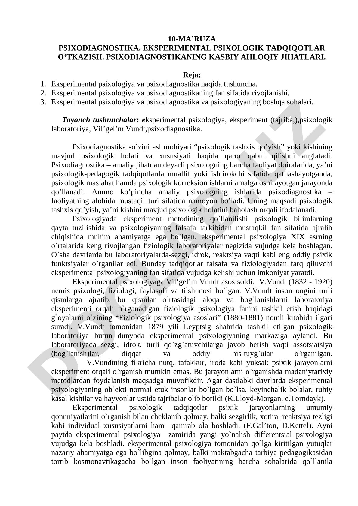 Psixodiagnostika va eksperimental psixologik tadqiqotlar
