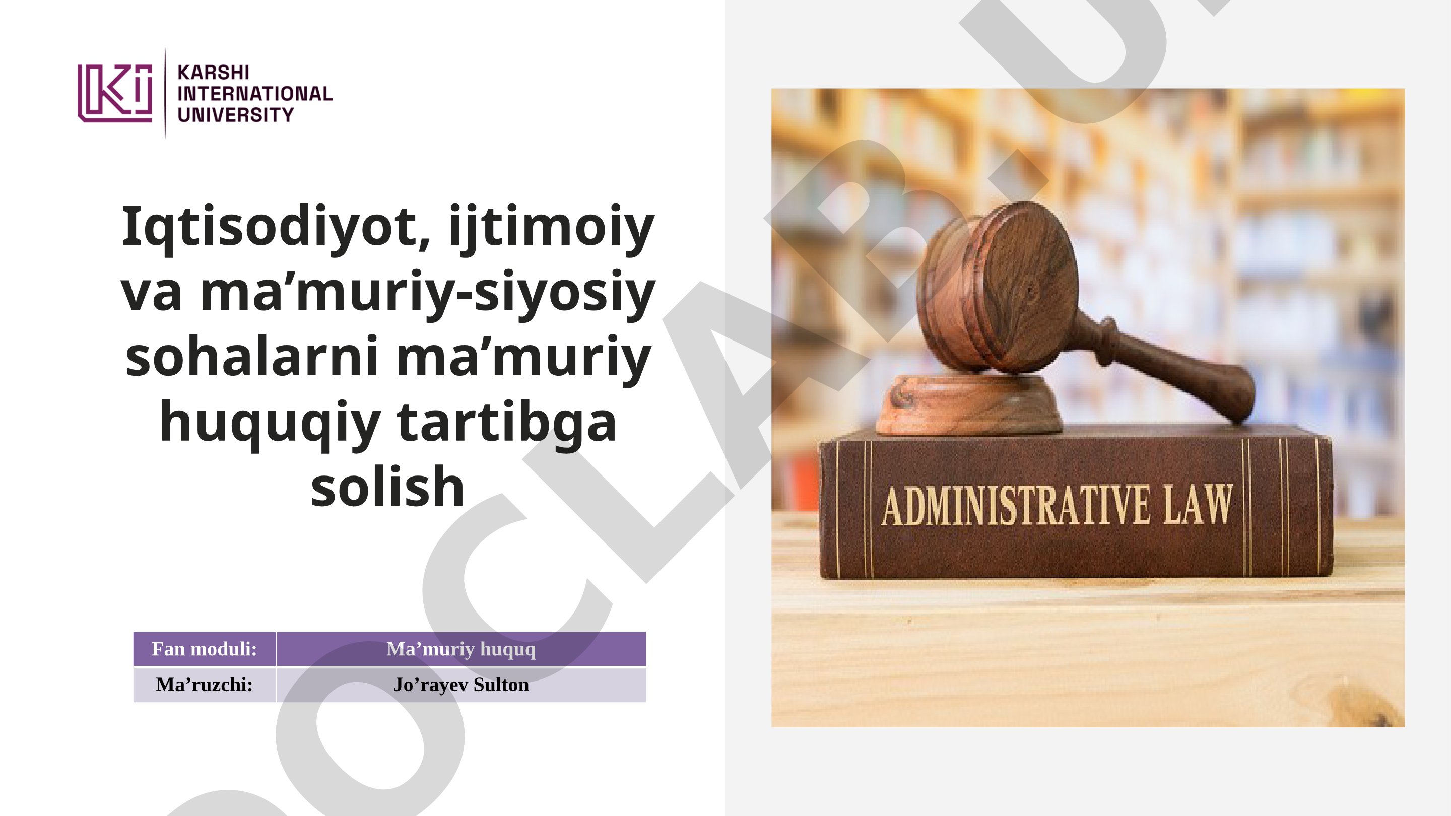 Iqtisodiyot, ijtimoiy va ma'muriy-siyosiy sohalarni ma'muriy huquqiy tartibga solish