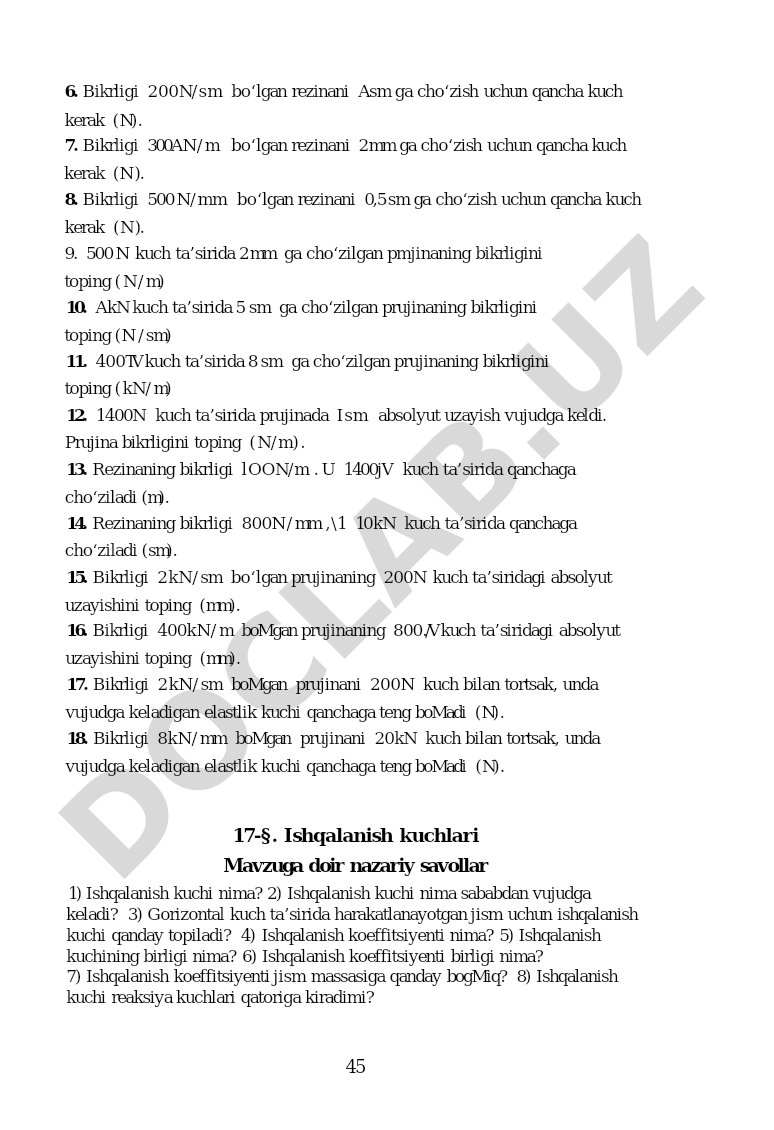 Prujina bikrligi va elastik kuchga oid masalalar