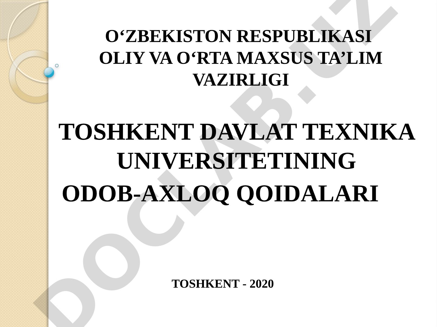 Toshkent davlat texnika universitetining odob-axloq qoidalari