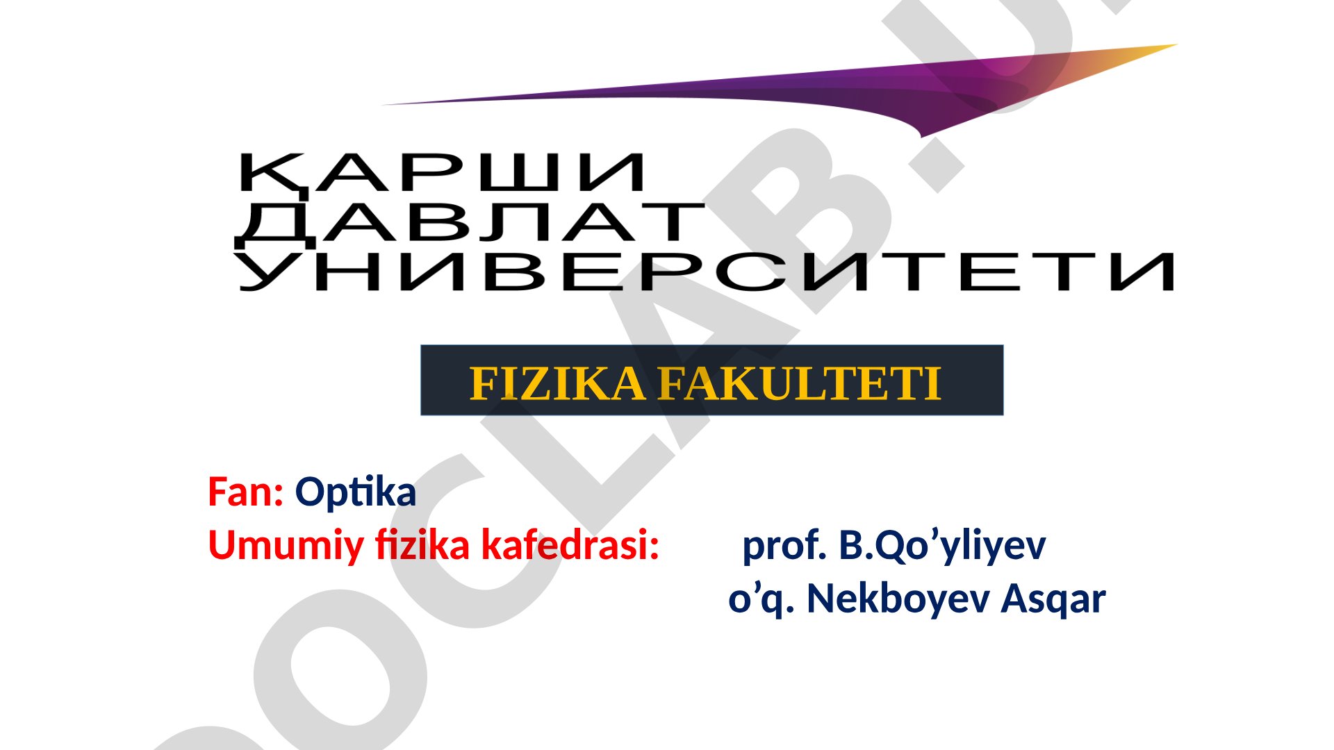 Optika fanidan taqdimot