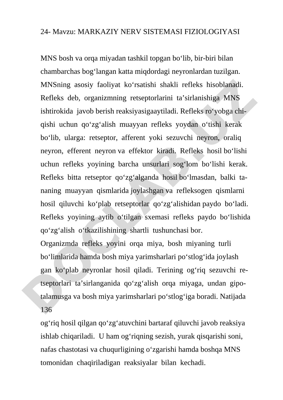 MARKAZIY NERV SISTEMASI FIZIOLOGIYASI
