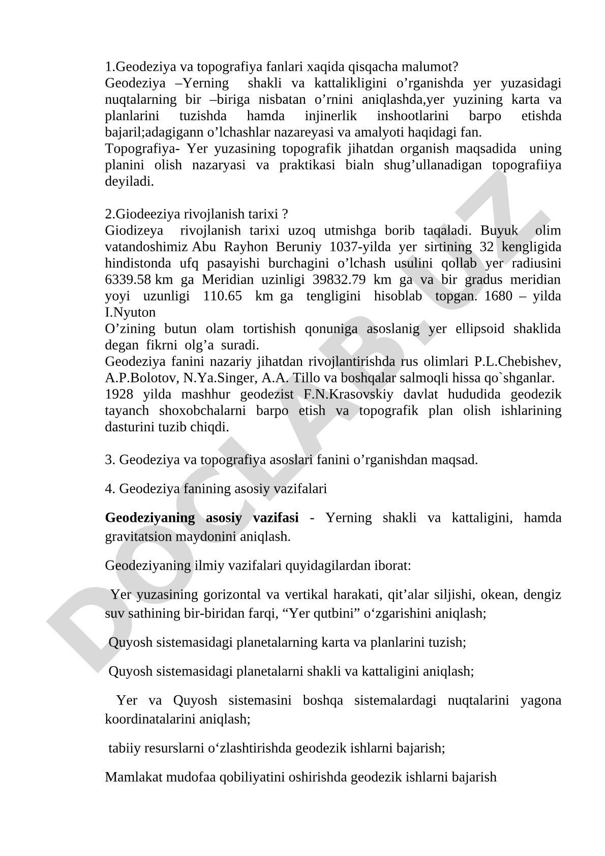 Geodeziya va topografiya fanlari hamda geodeziya tarixi