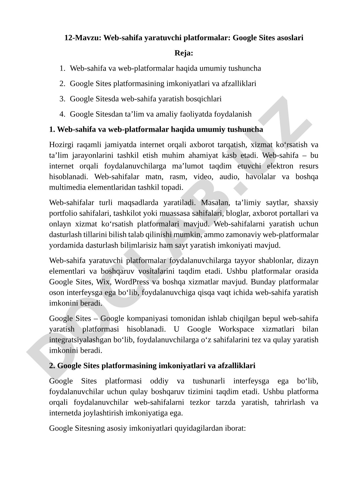 Web-sahifa yaratuvchi platformalar: Google Sites asoslari