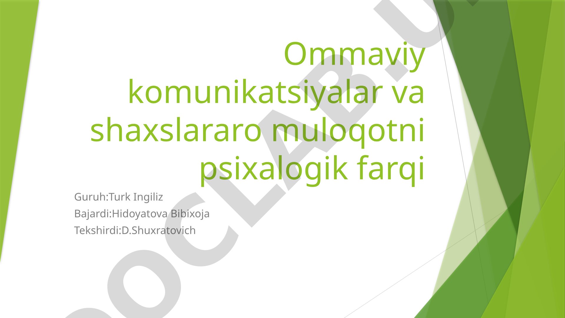 Ommaviy kommunikatsiyalar va shaxslararo muloqotni psixalogik farqi