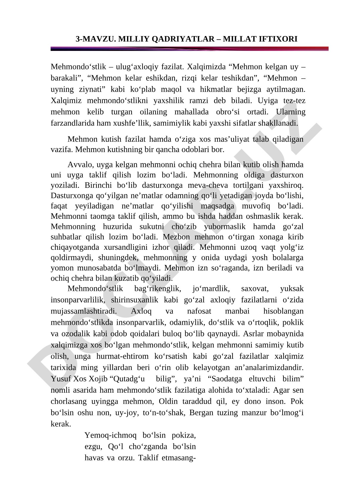 Milliy qadriyatlar – millat iftixori