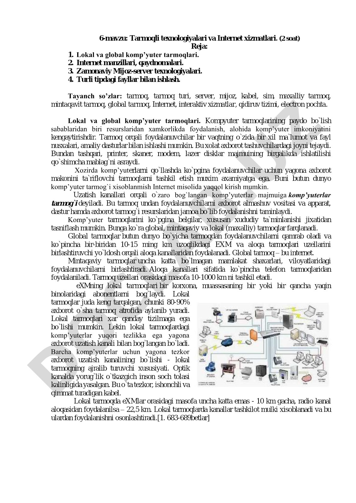Tarmoqli texnologiyalari va Internet xizmatlari