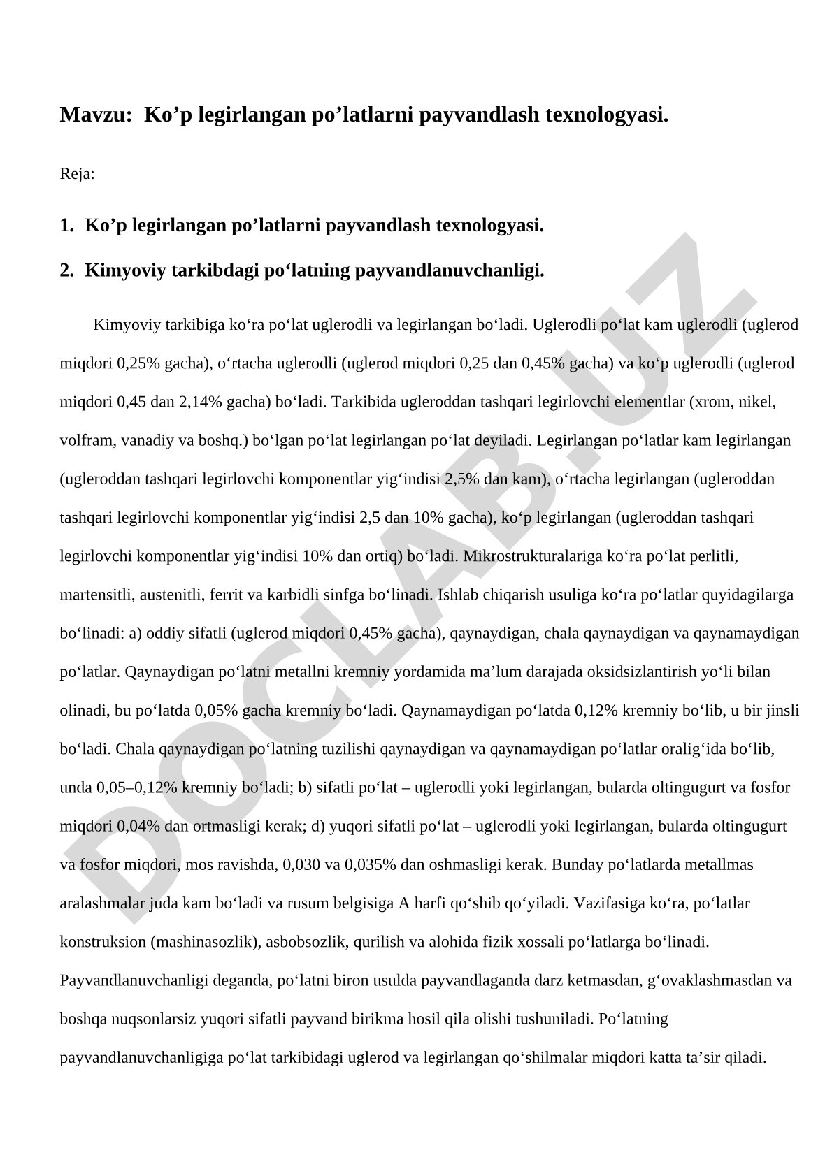 Ko’p legirlangan po’latlarni payvandlash texnologiyasi
