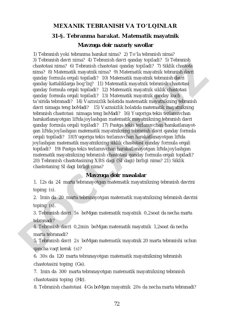 Tebranma harakat. Matematik mayatnik