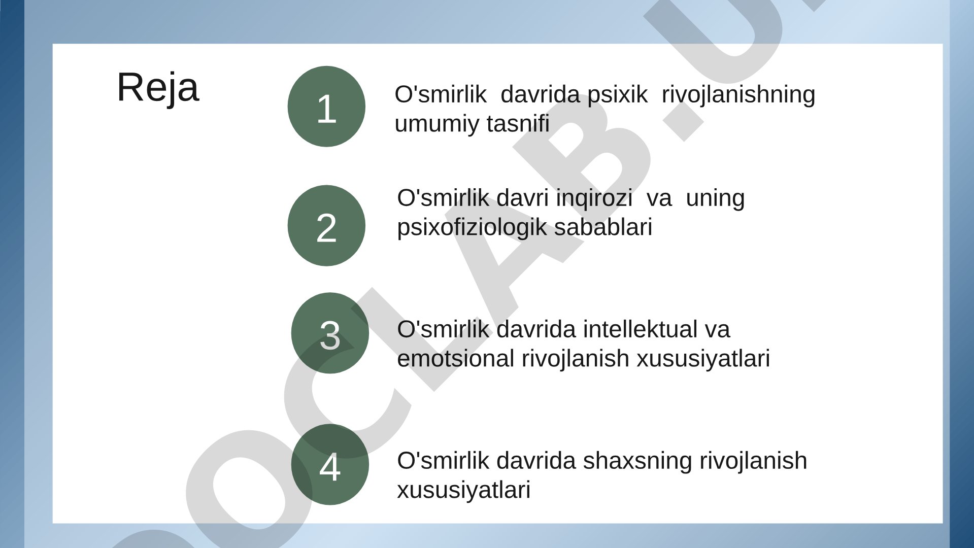 O'smirlik davrida psixik rivojlanishning umumiy tasnifi