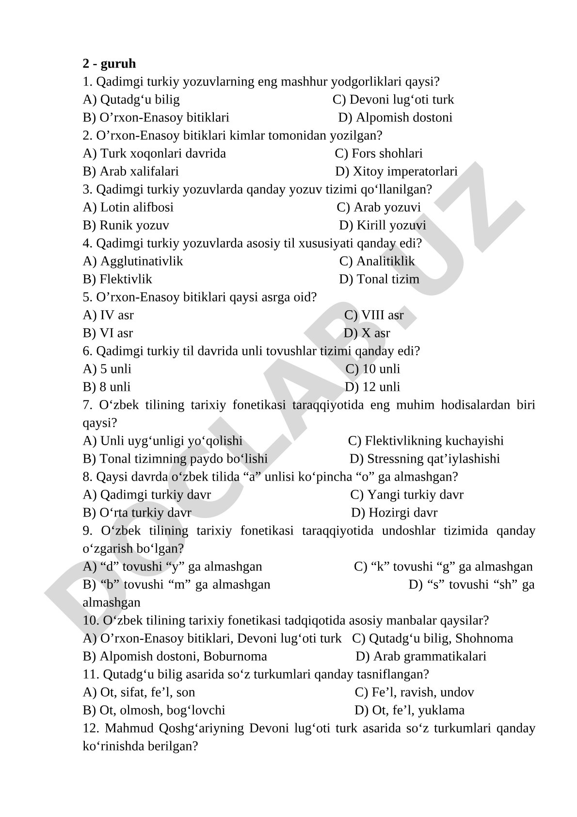 Qadimgi turkiy yozuvlar va o'zbek tilining tarixiy fonetikasi