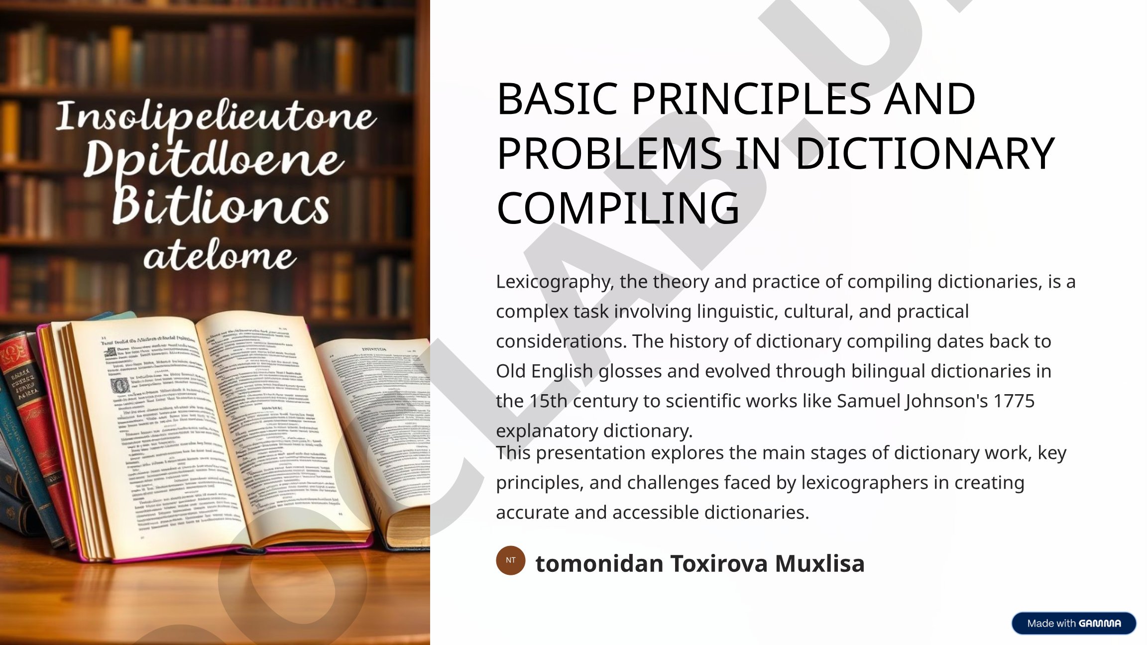 Basic Principles and Problems in Dictionary Compiling