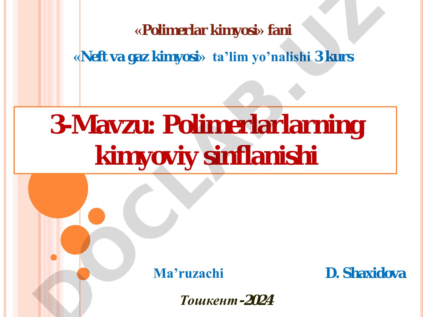 Polimerlarlarning kimyoviy sinflanishi