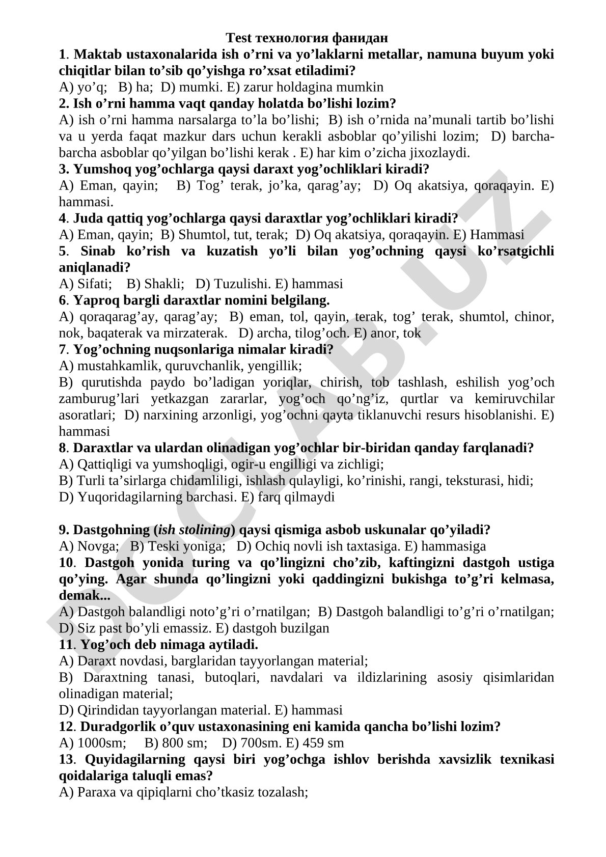 Yog'och materiallari va xavfsizlik qoidalari