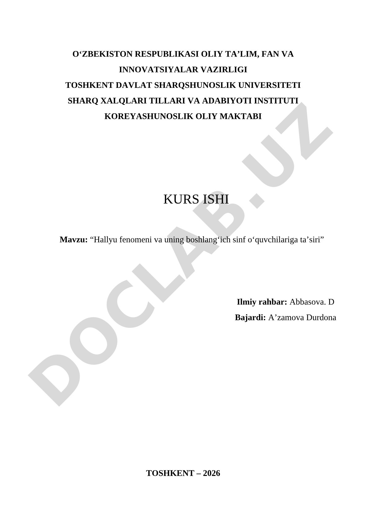 Hallyu fenomeni va uning boshlang‘ich sinf o‘quvchilariga ta’siri