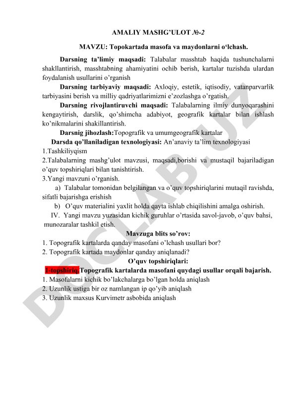 Topokartada masofa va maydonlarni o‘lchash