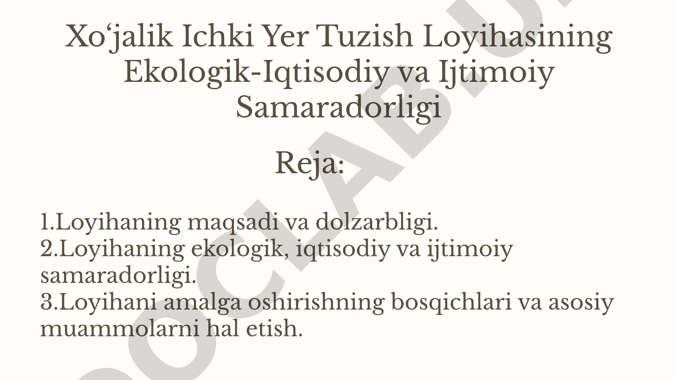 Xo‘jalik Ichki Yer Tuzish Loyihasining Ekologik-Iqtisodiy va Ijtimoiy Samaradorligi