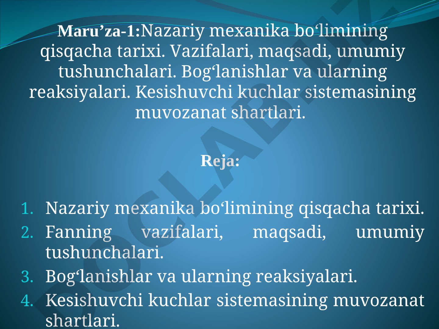 Nazariy mexanika bo‘limining qisqacha tarixi