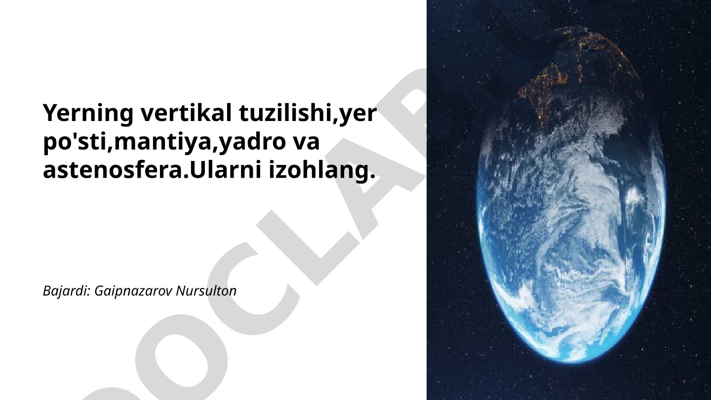 Yerning vertikal tuzilishi: yer po'sti, mantiya, yadro va astenosfera