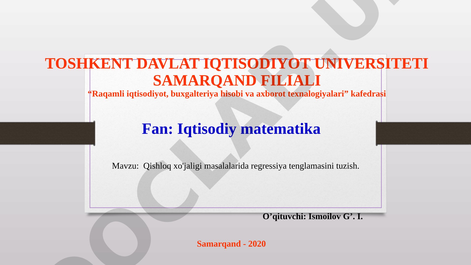Qishloq xo'jaligi masalalarida regressiya tenglamasini tuzish