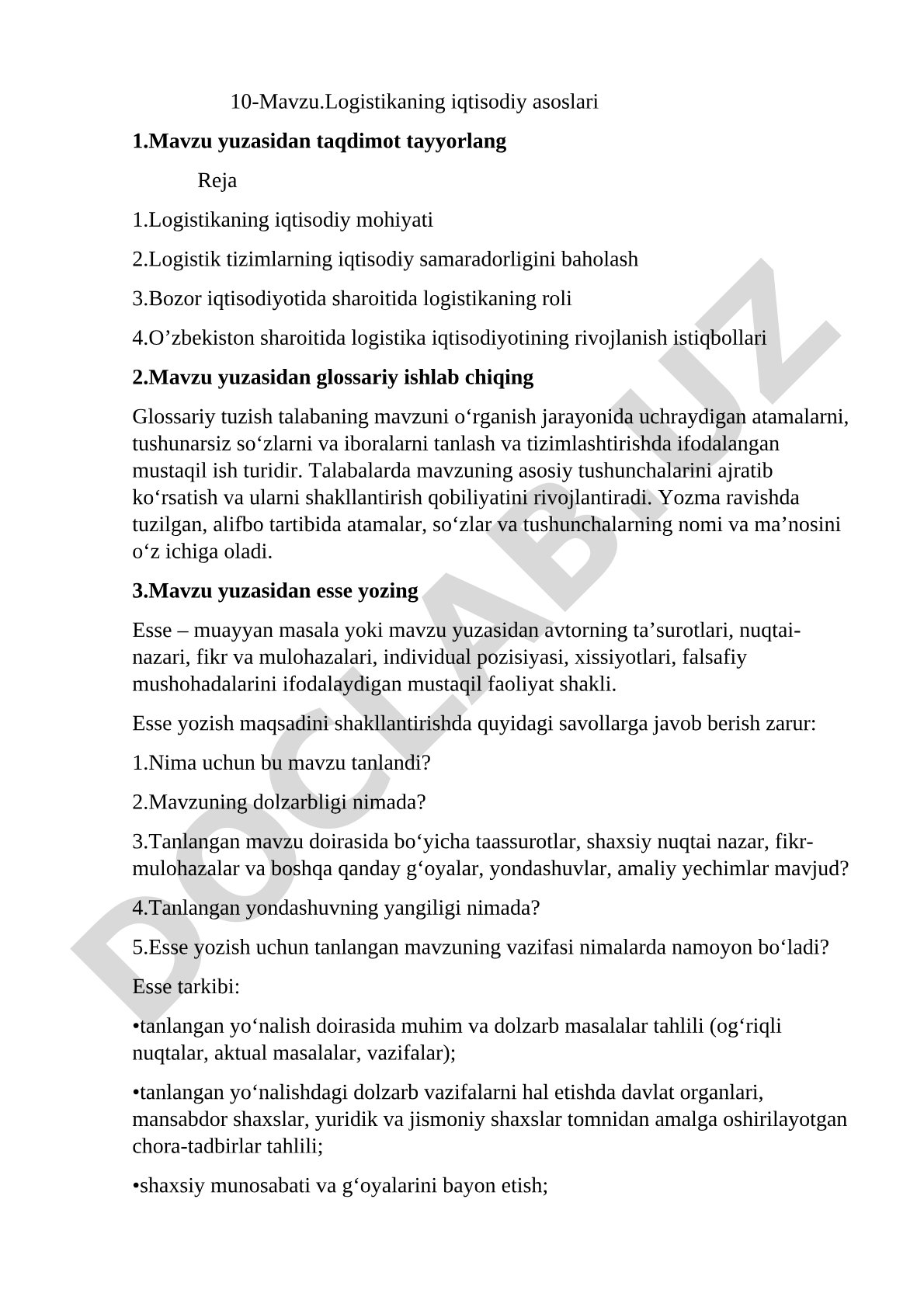 Logistikaning iqtisodiy asoslari