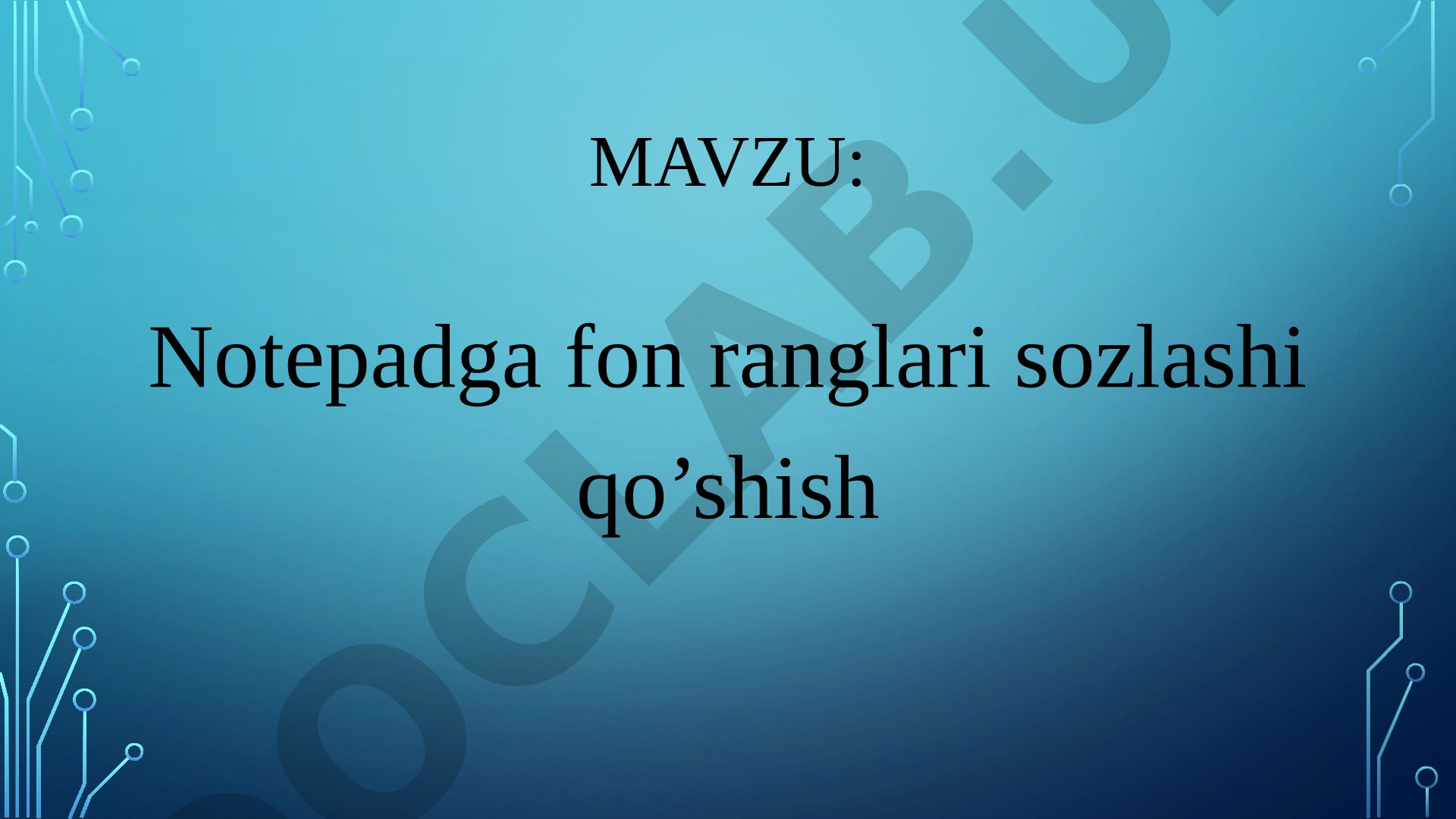Notepadga fon ranglari sozlashi qo’shish Reja: Loyihani rejalashtirish Interfeys (UI) yaratish 3