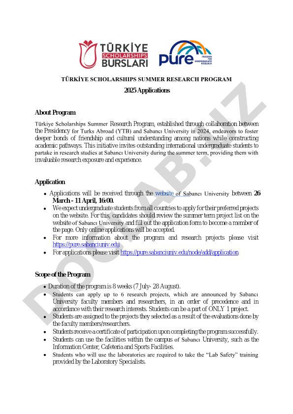Türkiye Scholarships Summer Research Program 2025 Applications