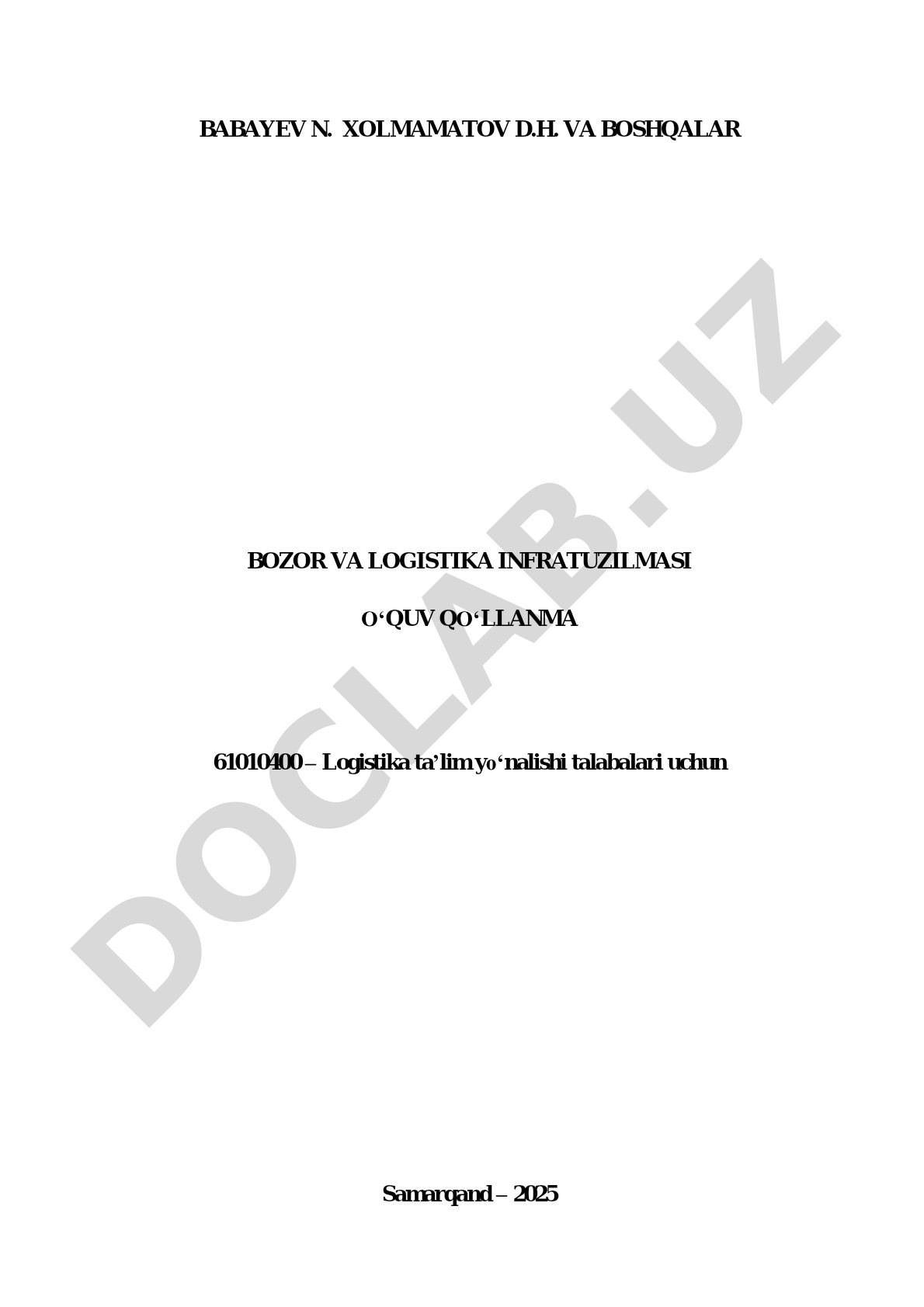 Bozor va logistika infratuzilmasi