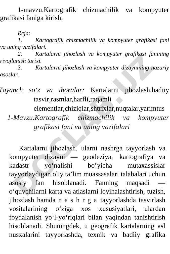 Kartografik chizmachilik va kompyuter grafikasi faniga kirish