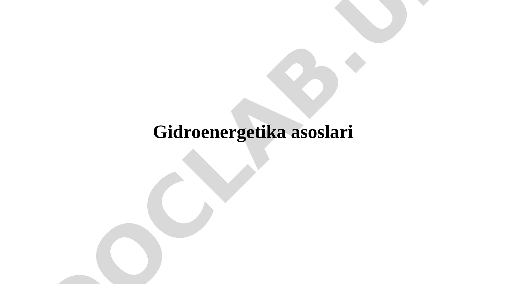 Gidroenergetika asoslari