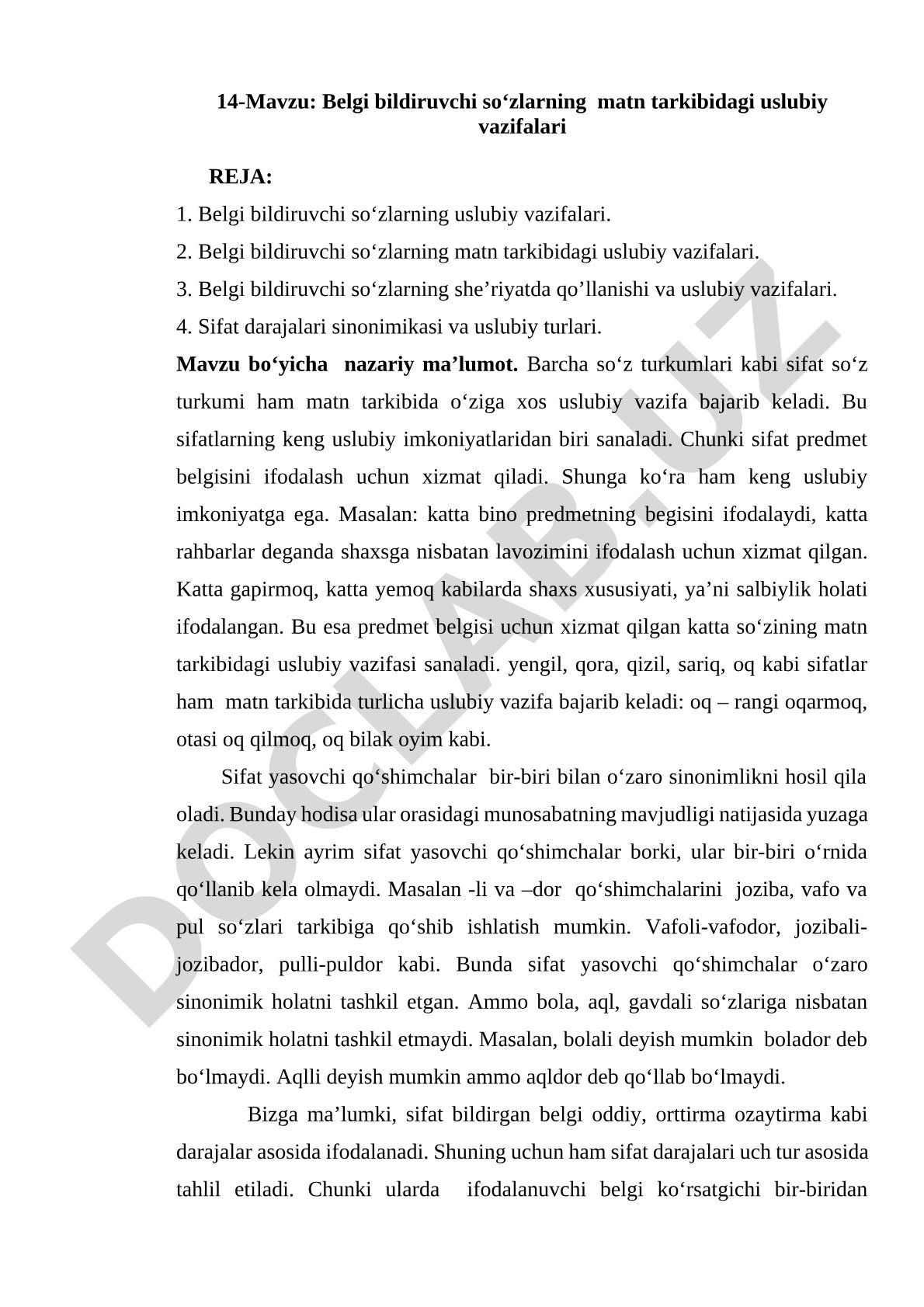 Belgi bildiruvchi so‘zlarning matn tarkibidagi uslubiy vazifalari