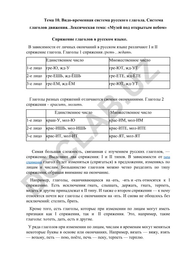 Видо-временная система русского глагола и система глаголов движения