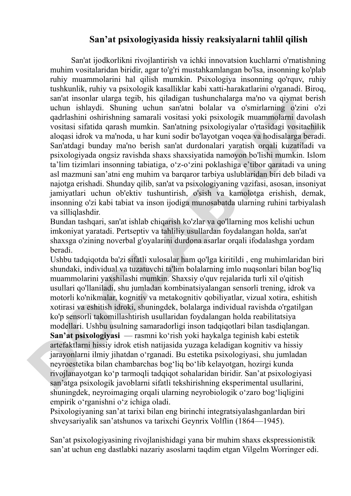 San’at psixologiyasida hissiy reaksiyalarni tahlil qilish