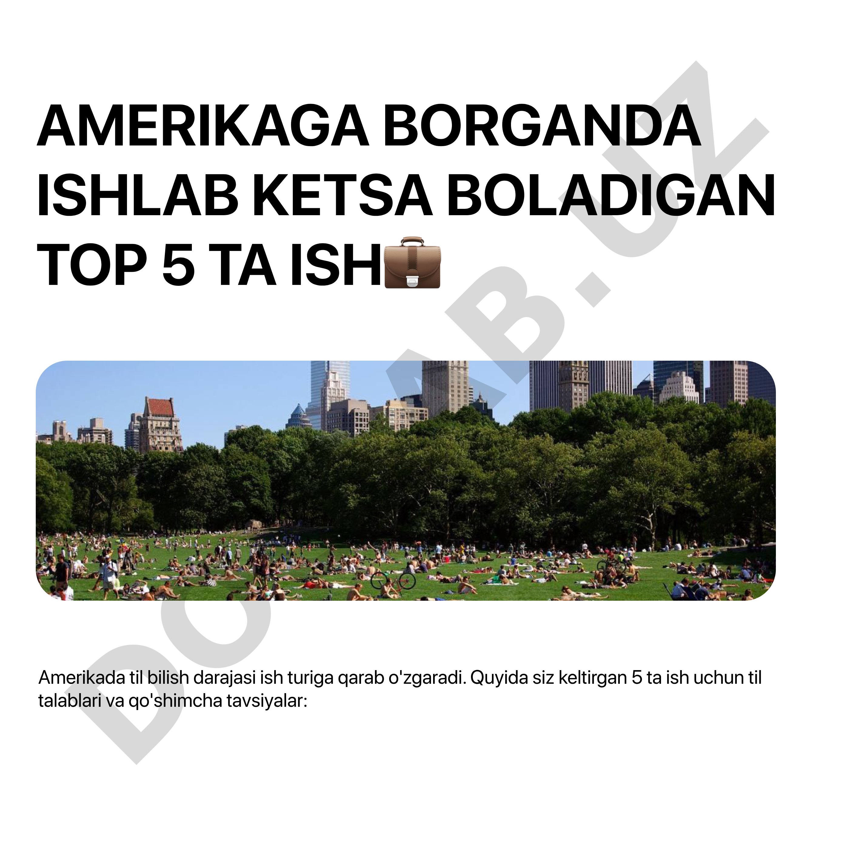 AMERIKAGA BORGANDA ISHLAB KETSA BOLADIGAN TOP 5 TA ISH
