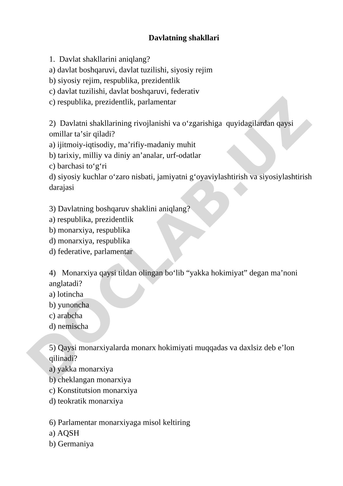 Davlatning shakllari