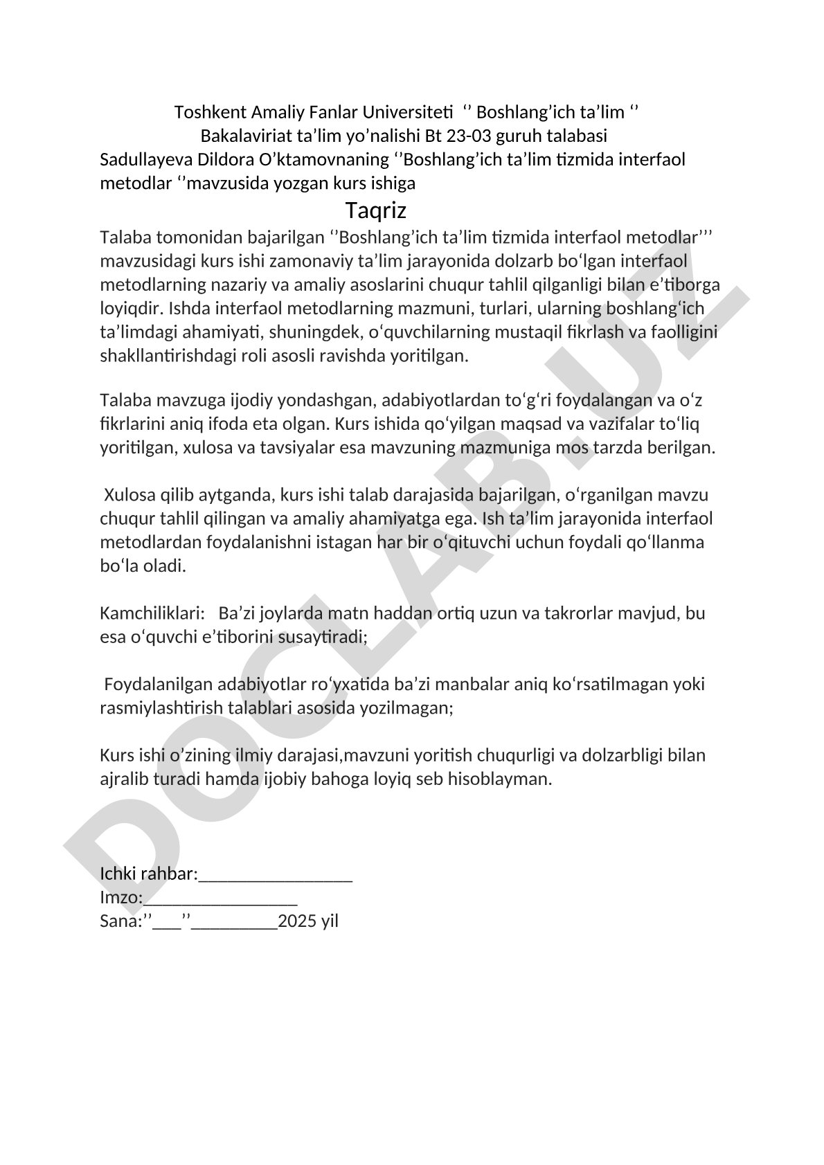 Boshlang’ich ta’lim tizmida interfaol metodlar