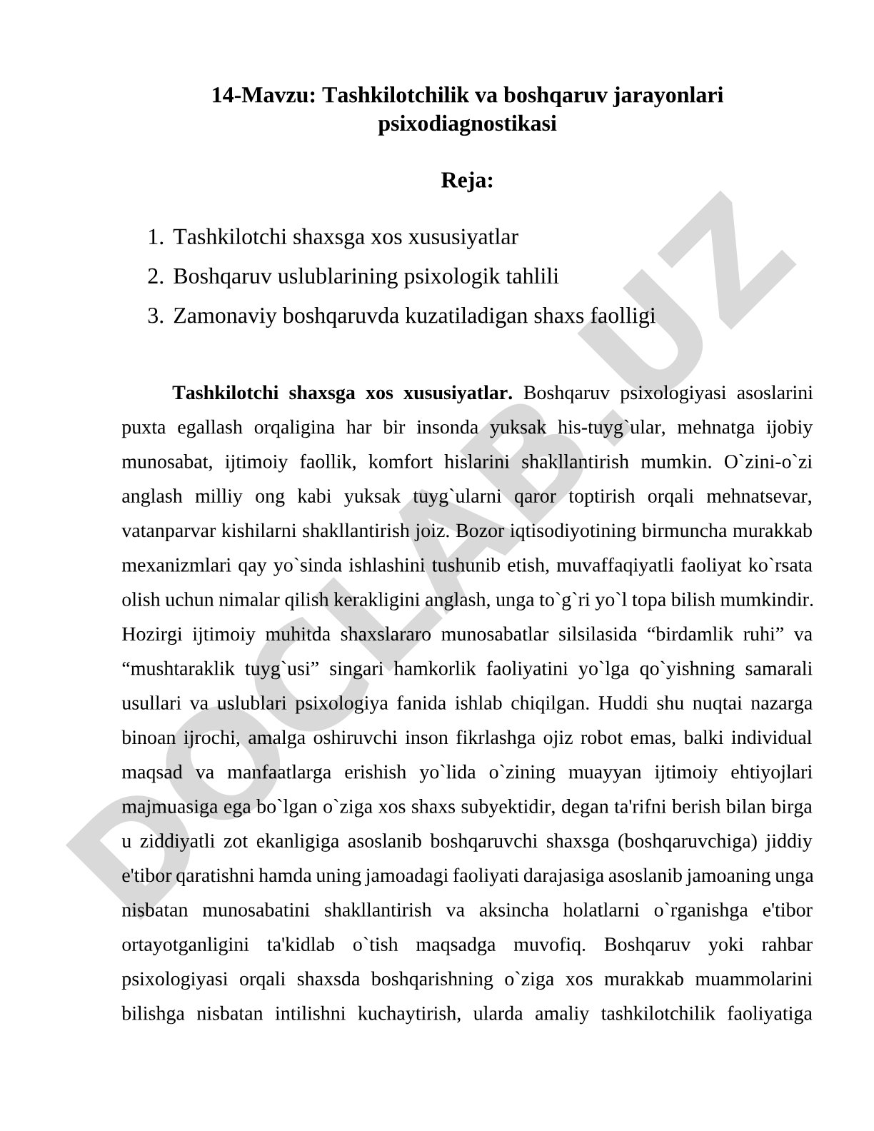 Tashkilotchilik va boshqaruv jarayonlari psixodiagnostikasi