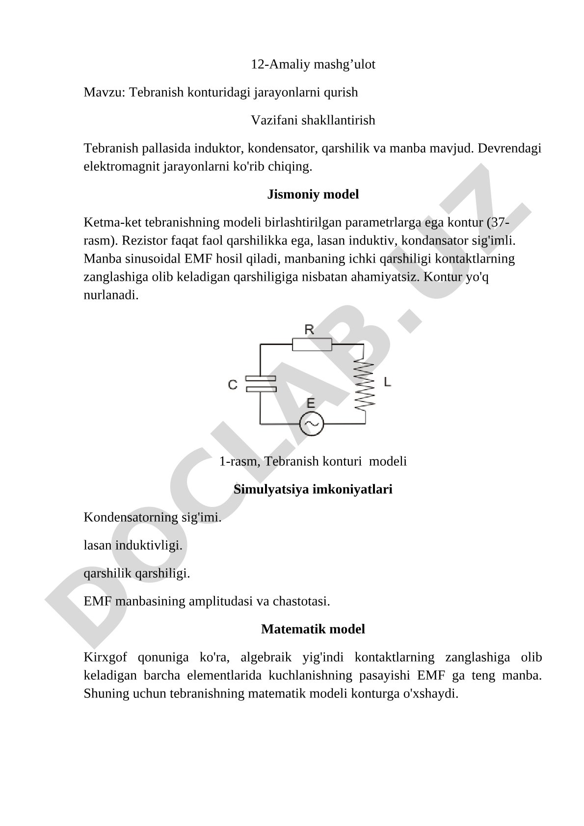 Tebranish konturidagi jarayonlarni qurish
