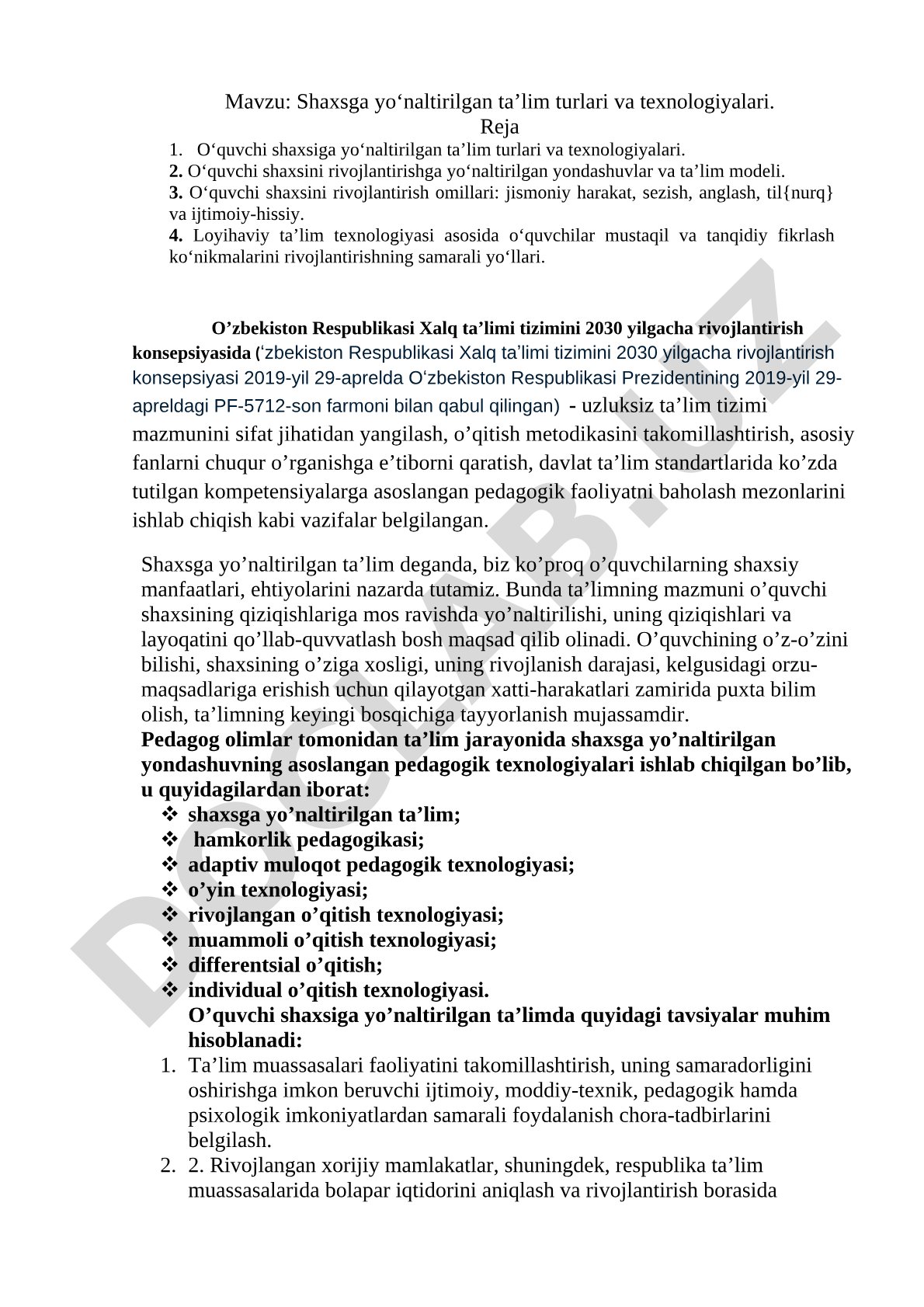 Shaxsga yoʻnaltirilgan ta’lim turlari va texnologiyalari