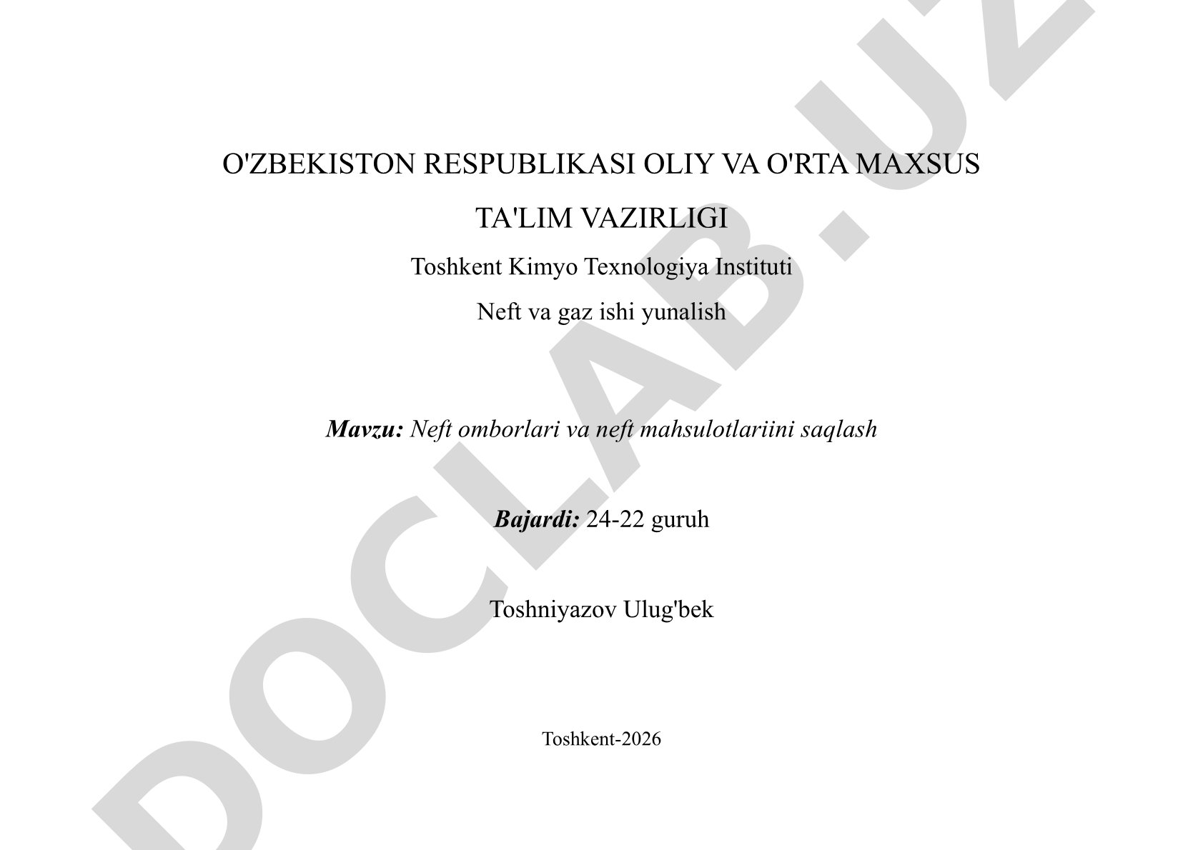 Neft omborlari va neft mahsulotlariini saqlash