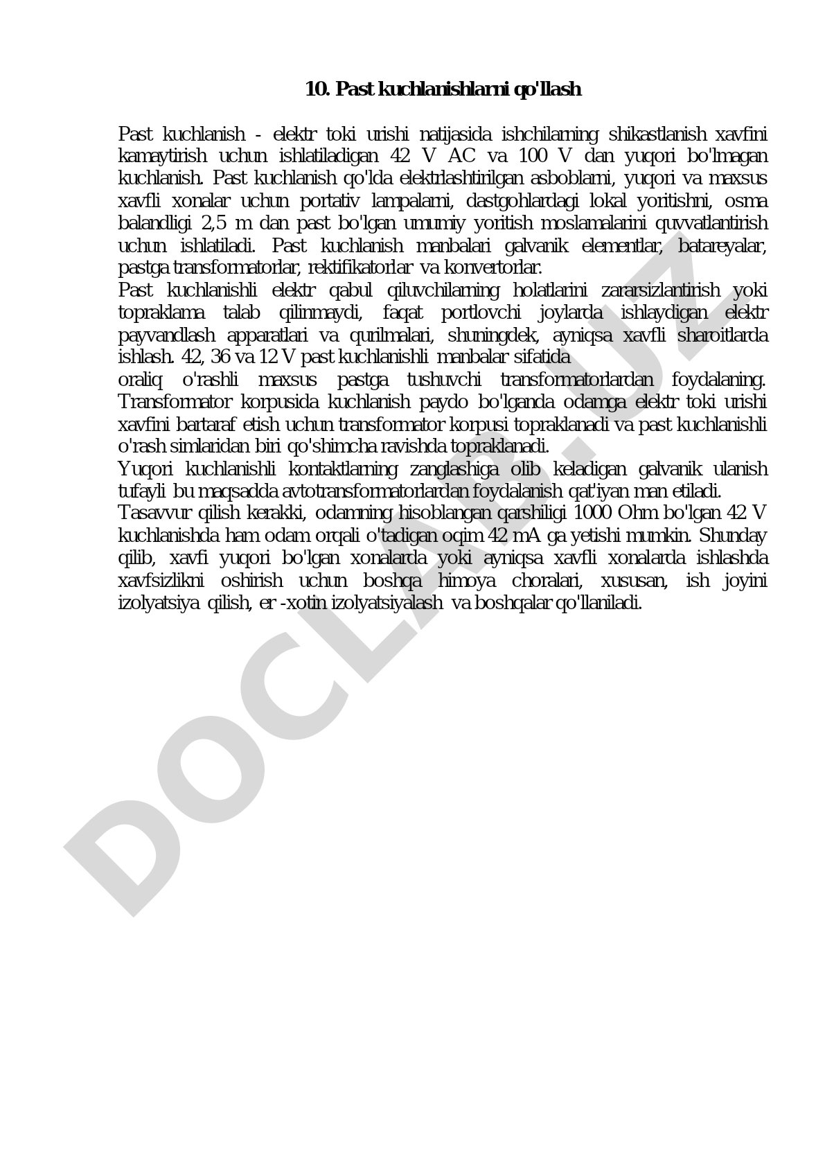 Past kuchlanish turlari, manbalari va xavfsiz qo'llash shartlari yoritilgan